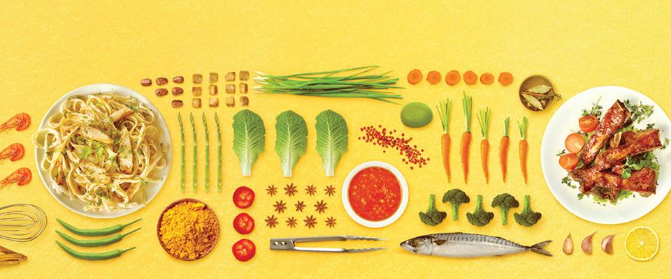 Image montage of foods with global flavors