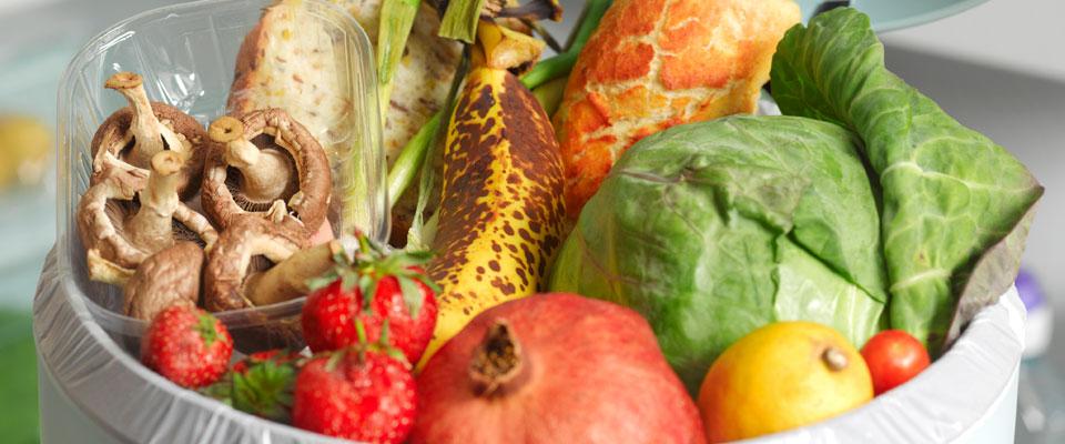 Food waste in a kitchen trash can