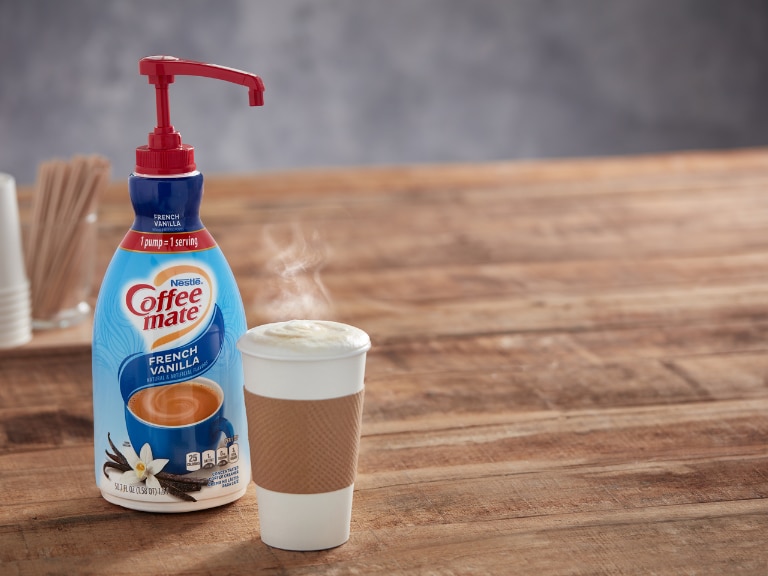 coffee mate french vanilla pump bottle with hot coffee