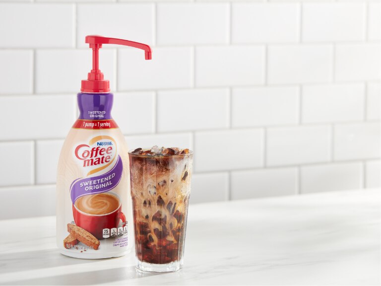 coffee mate original pump bottle with iced coffee