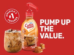 Pump up the value coffee mate with glass of iced coffee