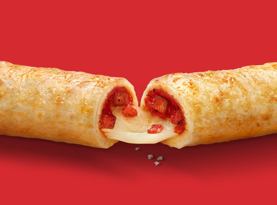 A delicious pizza roll filled with gooey cheese and savory pepperoni.