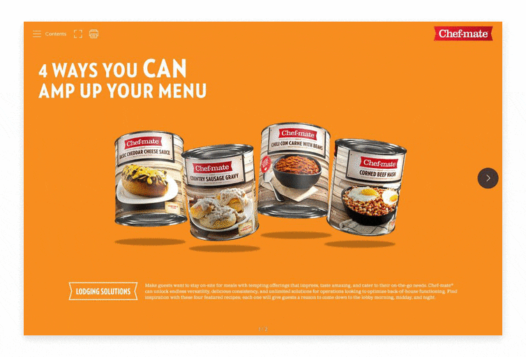 Chef-mate cans in front of orange background