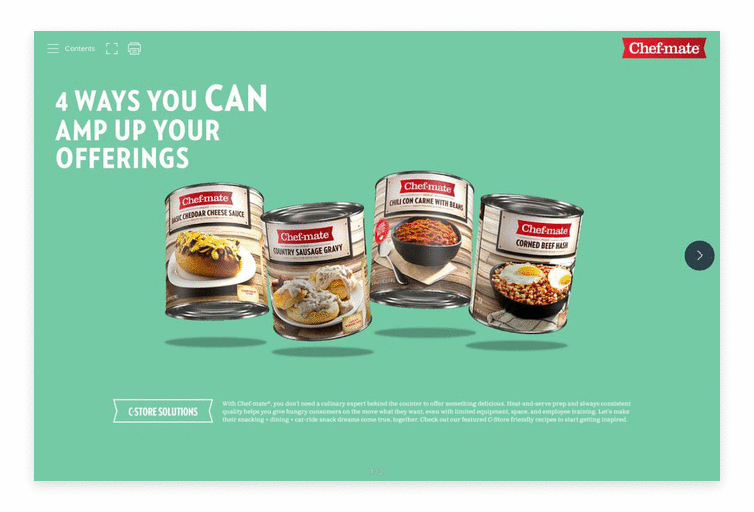 Chef-mate cans in front of blue background