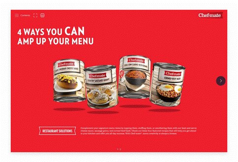 four cans of chef-mate in front of a red background