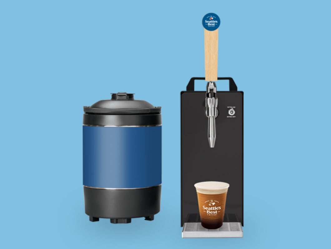 seattle's best coffee cold brew nitro with blue background