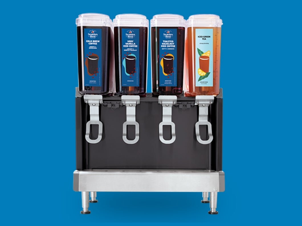 seattle's best self serve machine with blue background