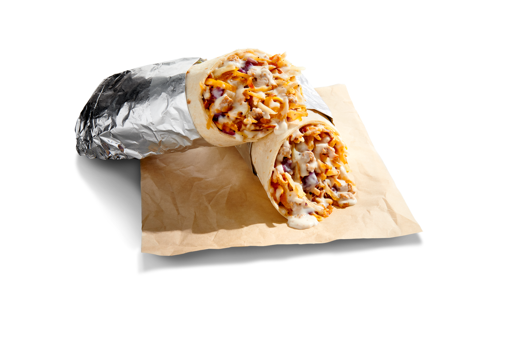 two burritos with country sausage gravy