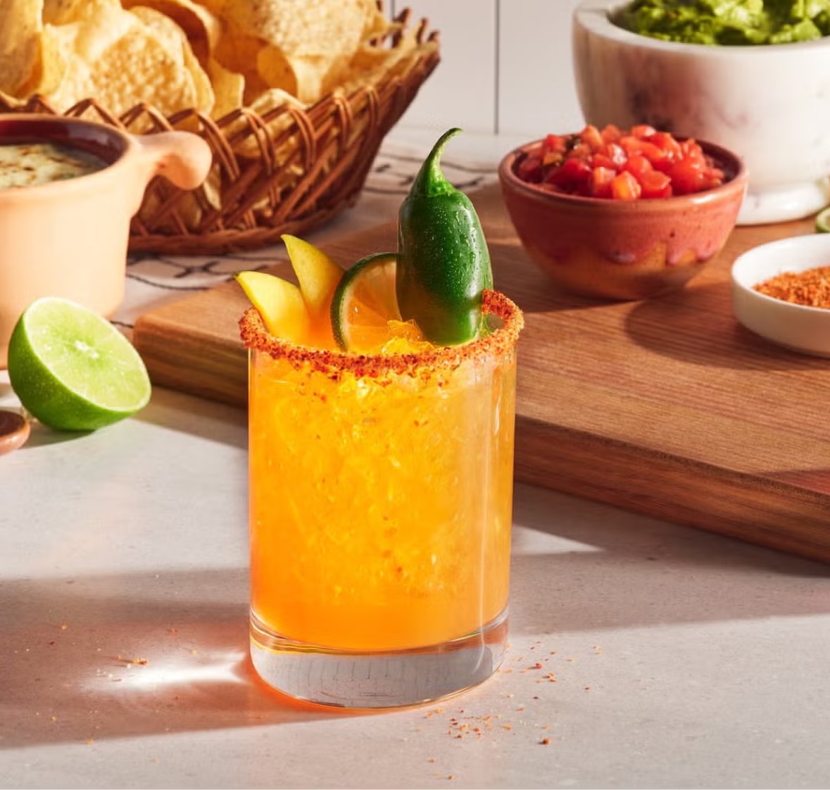 nestle vitality juice with jalapeno on rim of glass