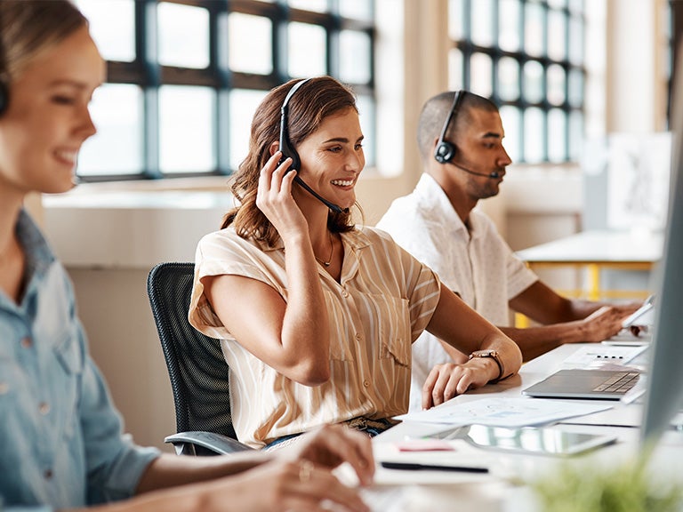 woman with call center headset on