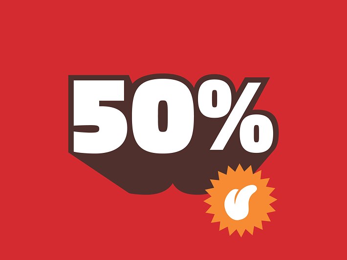 Hot Pockets 50 percent sign