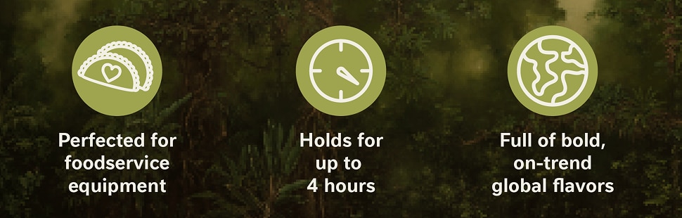 TOMA Empanadas are perfected for foodservice equipment, hold for up to 4 hours and full of on-trend, global flavors