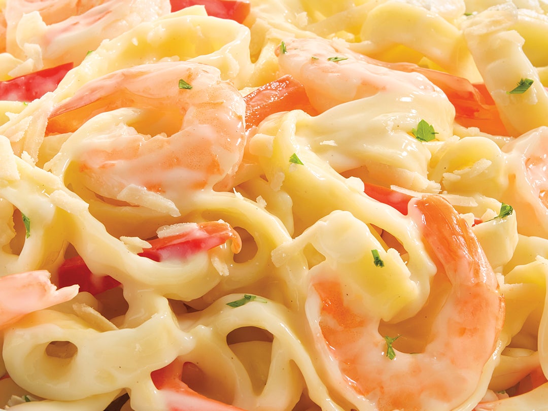 pasta with trio alfredo sauce and shrimp