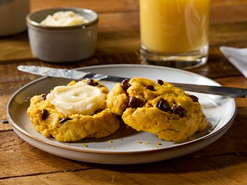 pumpkin biscuits cut open with butter