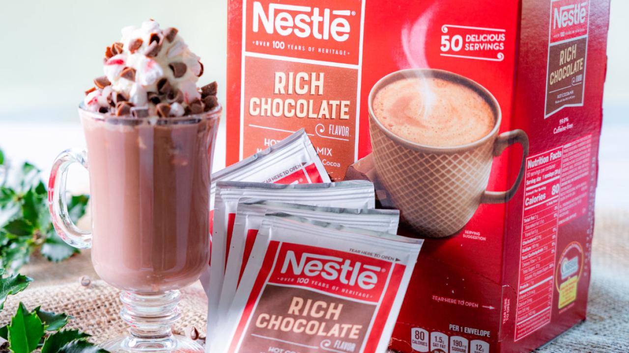 Peppermint hot cocoa with packets and box