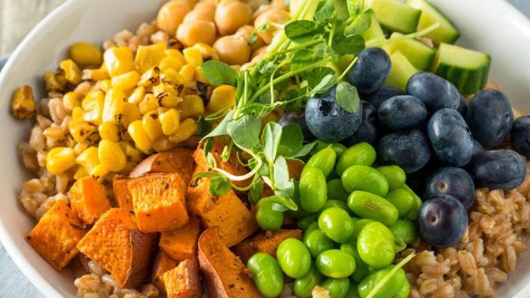 Raw bowl with grains and legumes