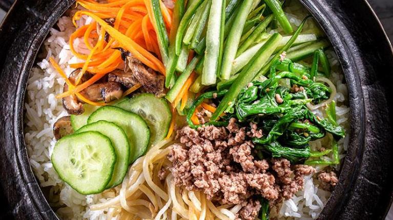 Bibimbap in cast iron pot