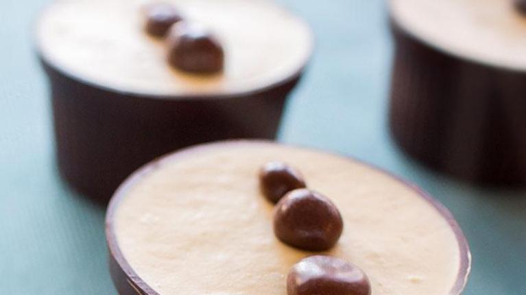 Dessert items on blue table setting