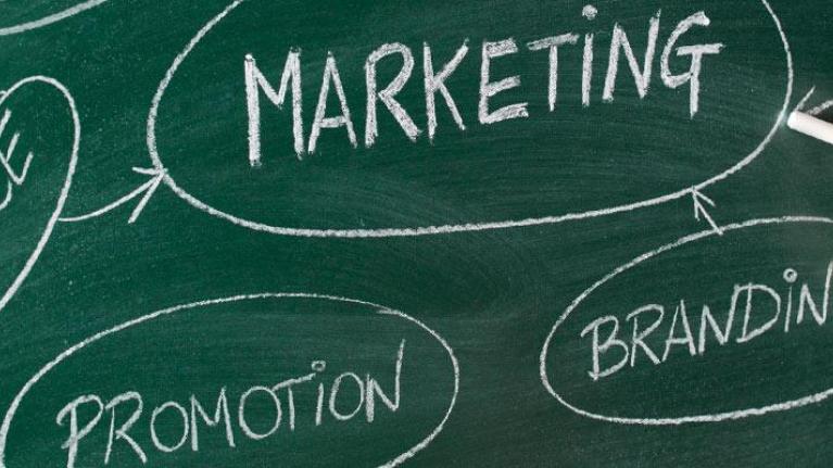 Chalkboard with marketing terms