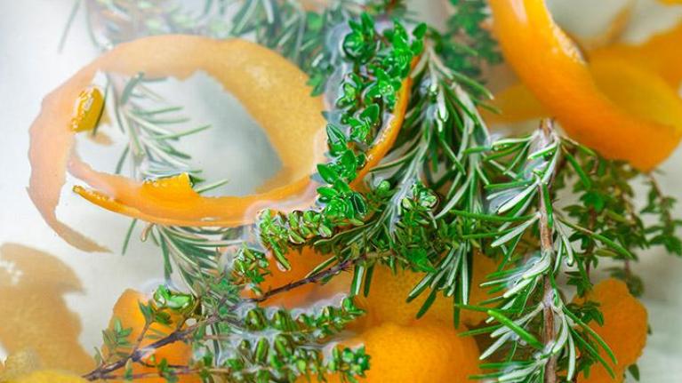 Fresh rosemary herb brine with orange peel