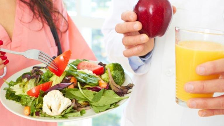 Healthcare workers with healthy food choices