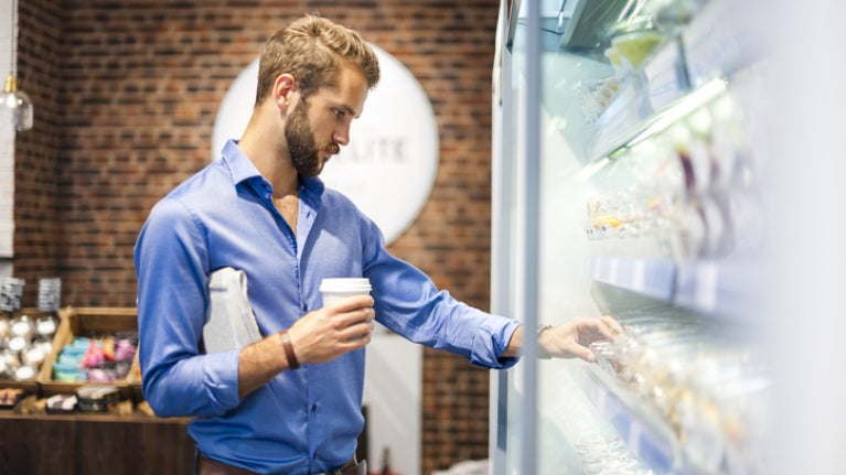 a shopper in a convenience store