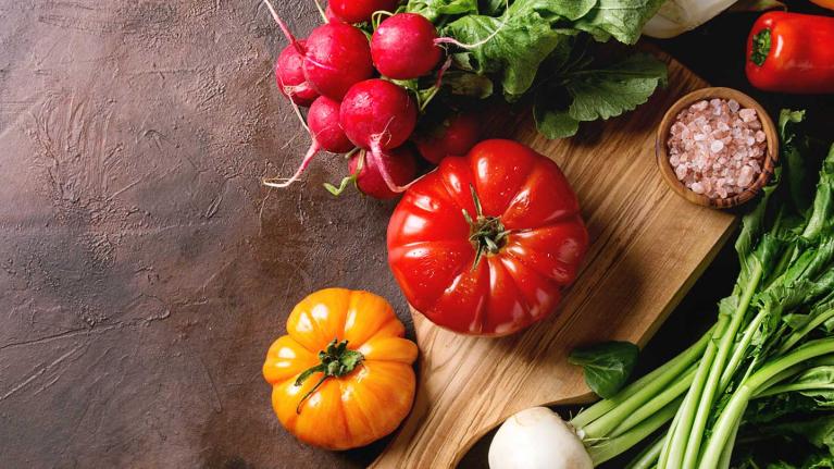 vegetables on a chopping block