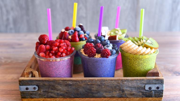 tray of fruit smoothies