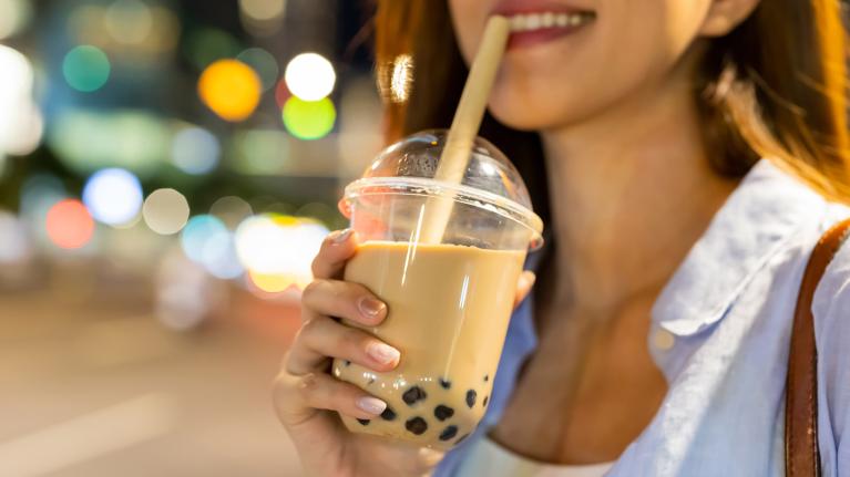 Woman drinking bubble tea