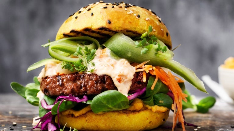 Plant-based burger with toppings