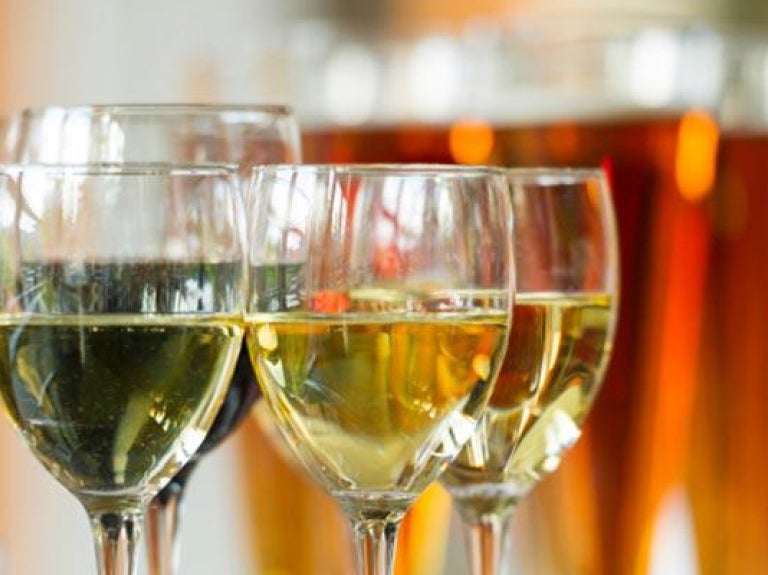 Glasses of white wine and craft beer