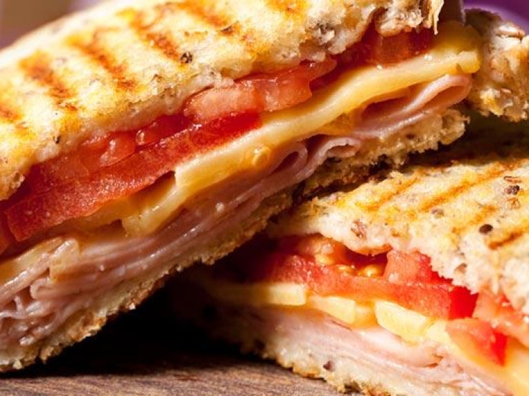 Grilled ham and melted cheese sandwich