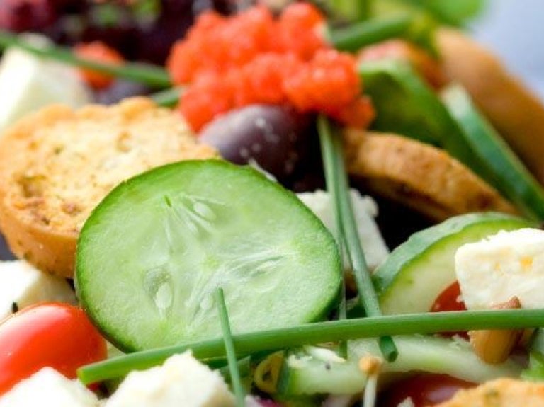 Fresh and savory garden salad with cucumber and feta cheese