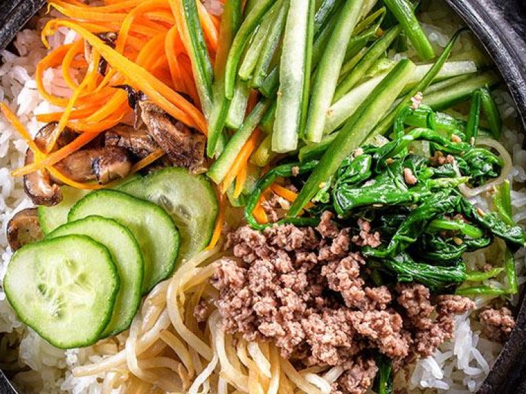 Bibimbap in cast iron pot
