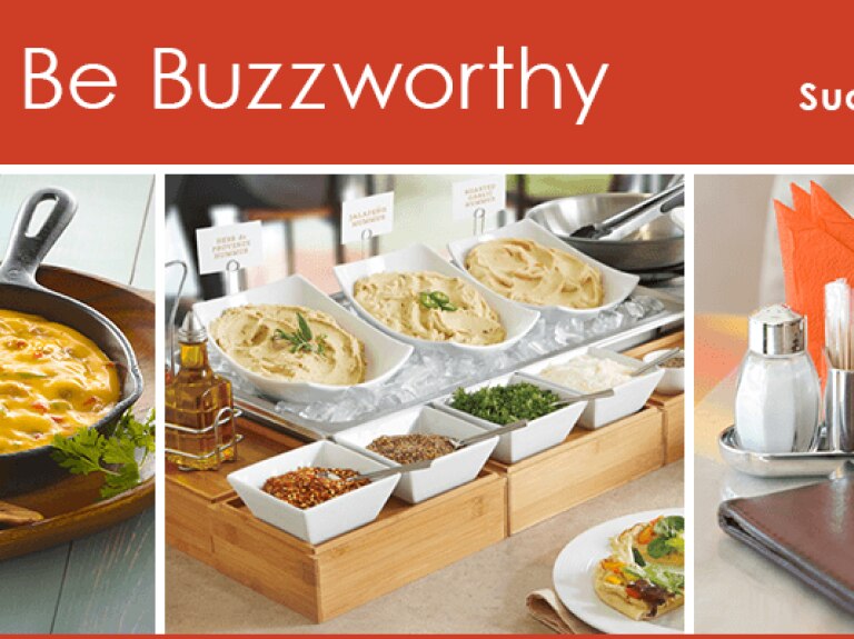 Be Buzzworthy Bonus 3: Queso fundido with plantain chips; action station; menu on countertop