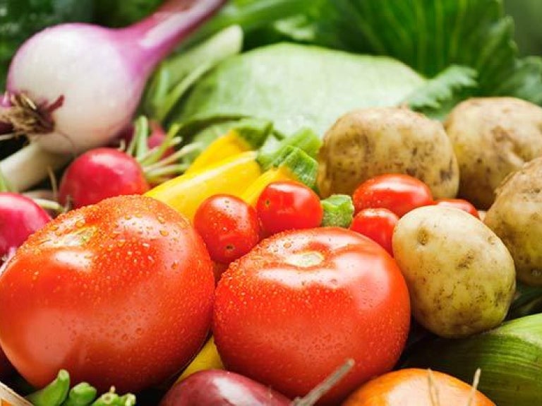Basket of fresh vegetables in season