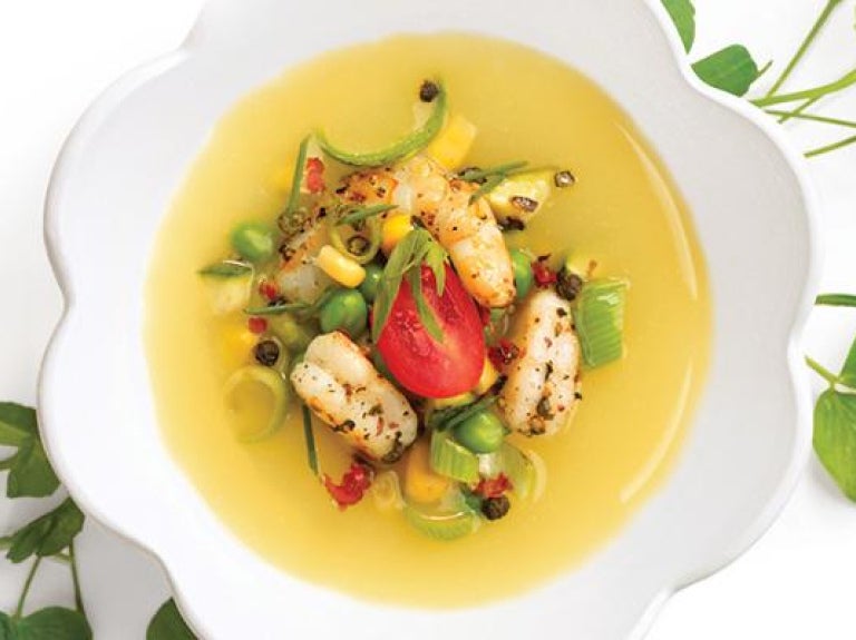 Bowl of chicken soup with vegetables