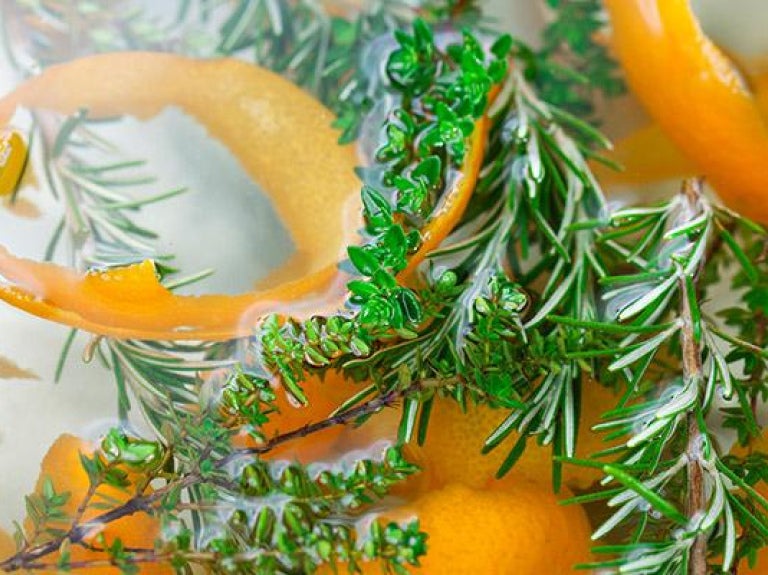Fresh rosemary herb brine with orange peel