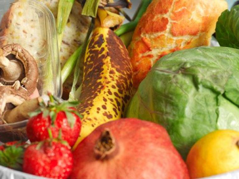 Food waste in a kitchen trash can