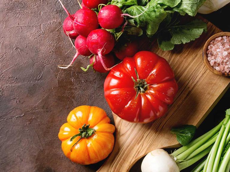 vegetables on a chopping block