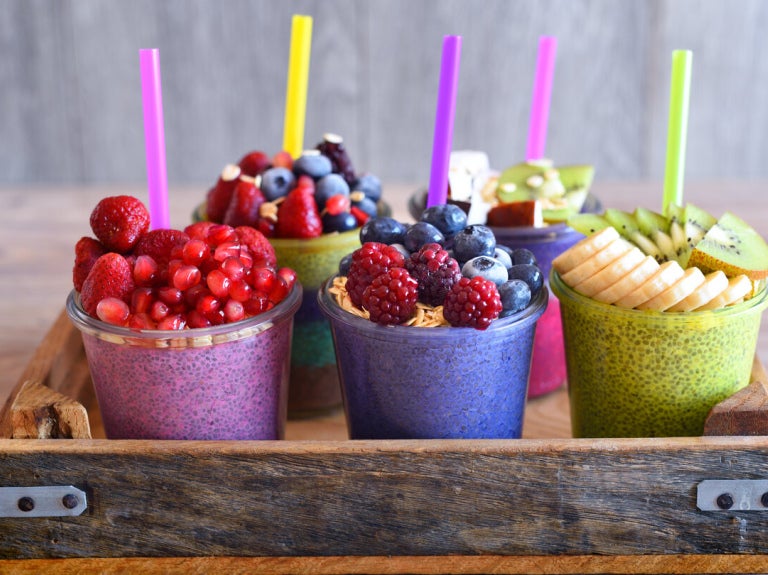 tray of fruit smoothies