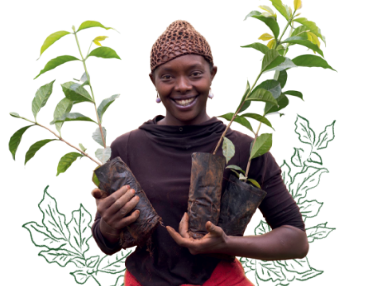 coffee farmer holding plants