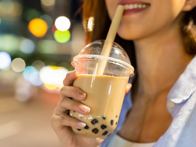 Woman drinking bubble tea
