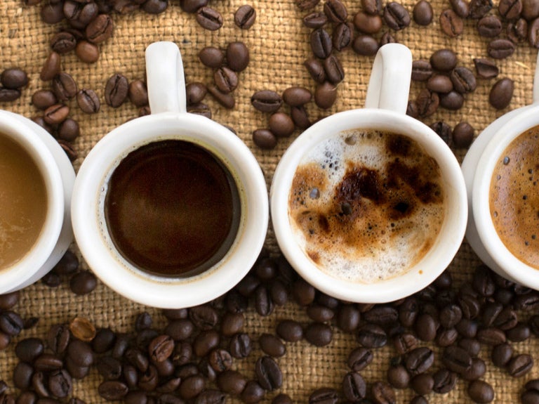 Overhead of coffee in cups