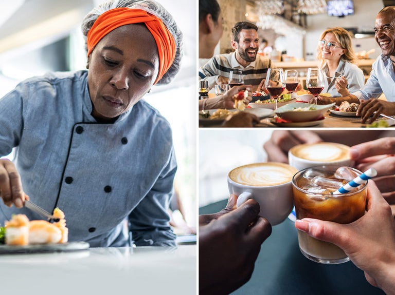 Trend report cover image chef in kitchen diners and drinks in hand