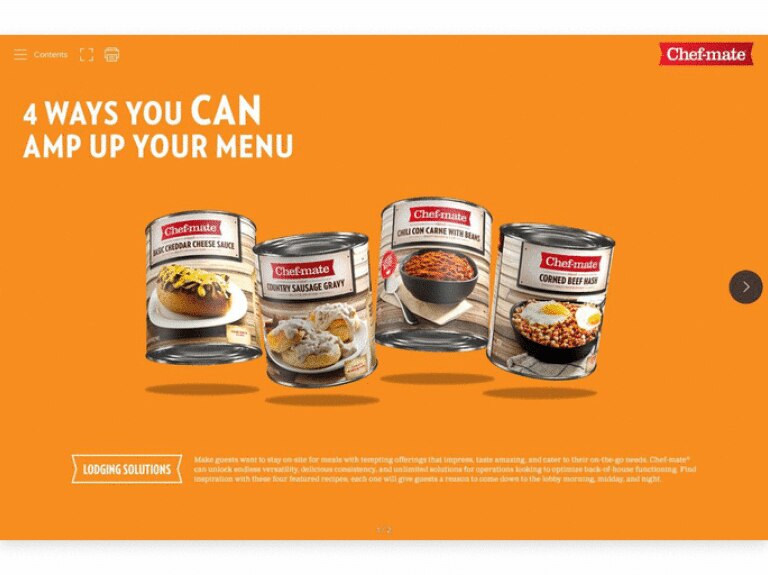 Chef-mate cans in front of orange background