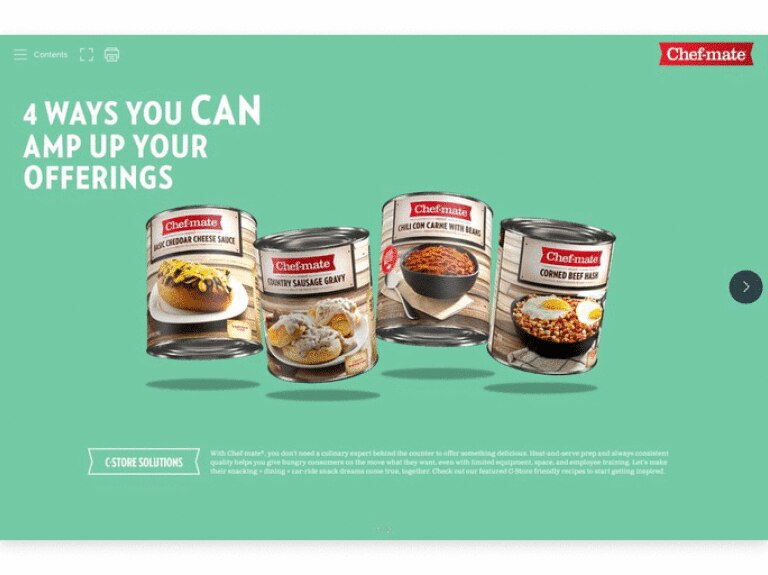 Chef-mate cans in front of blue background