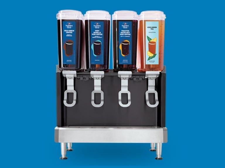 seattle's best self serve machine with blue background