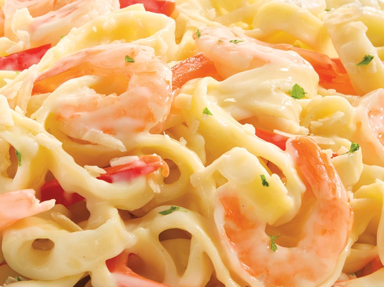 pasta with trio alfredo sauce and shrimp