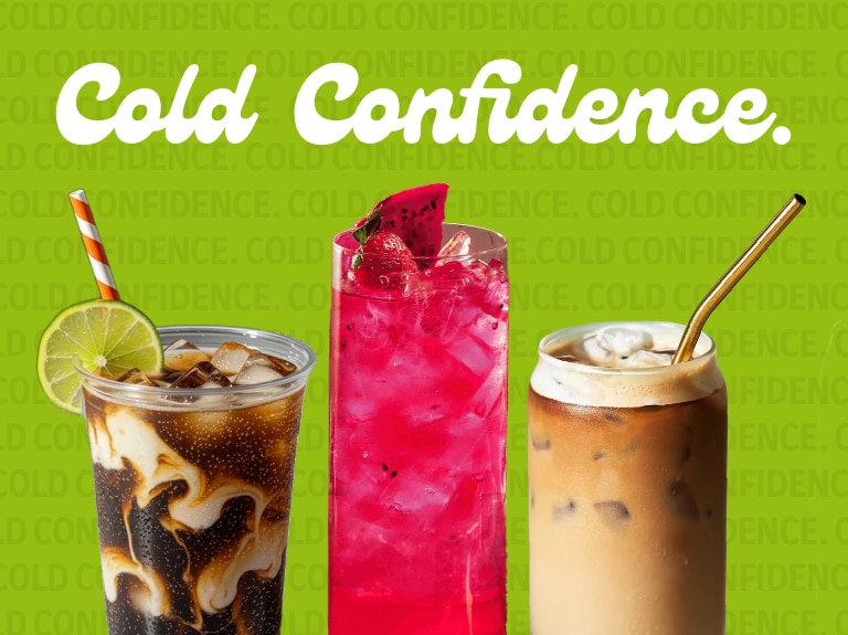 Cold Confidence beverages with green background